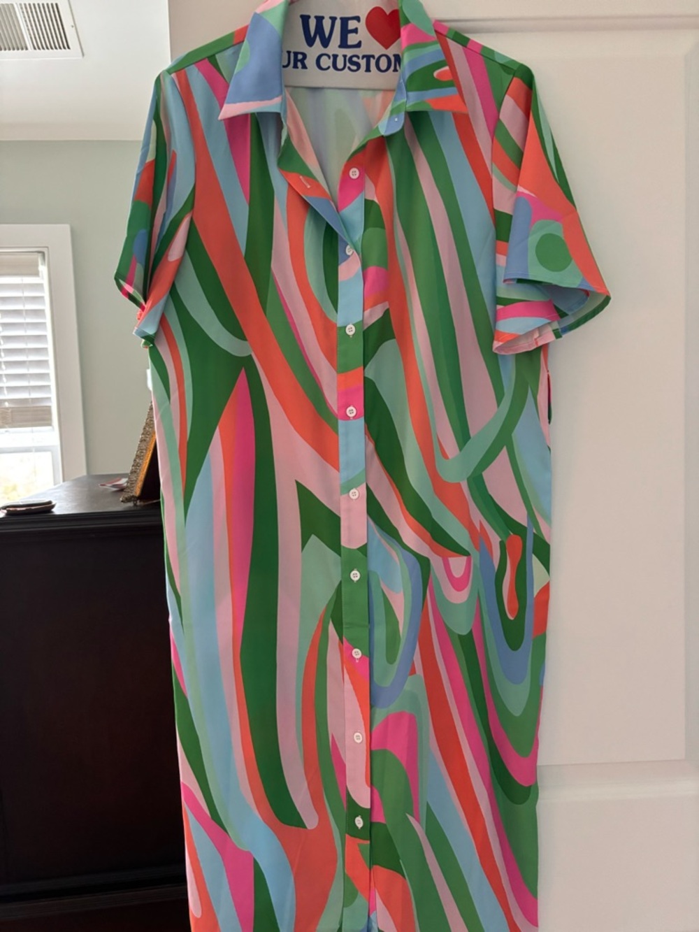 SHEIN Multicolor Abstract Stripe High Low Dress - Green, Pink, Coral, Blue